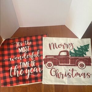Festive Holiday Pillow Covers shams red/ black plaid pickup truck 19x19”